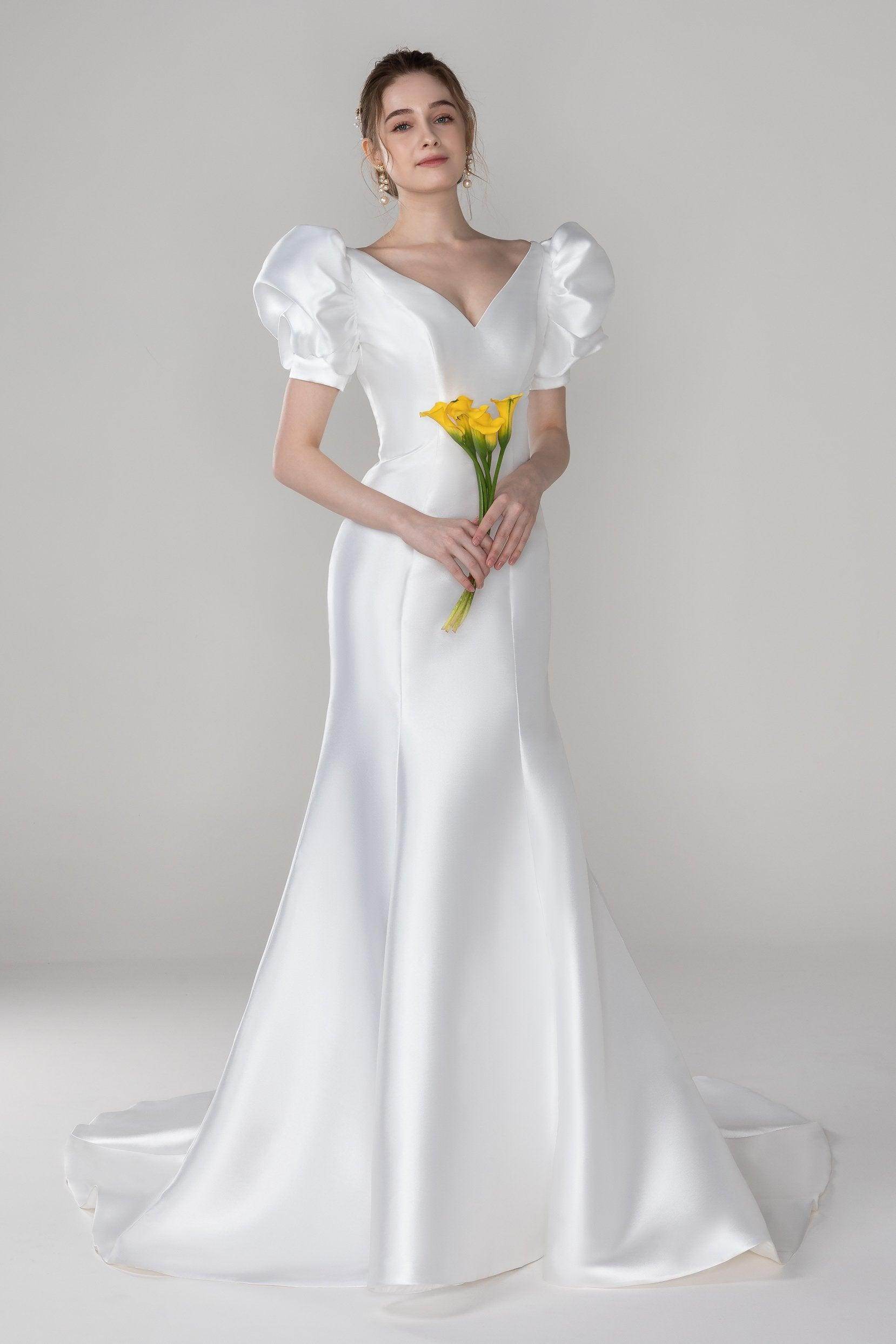 Trumpet-Mermaid Court Train Mikado Wedding Dress CW2523 - COCOMELODY